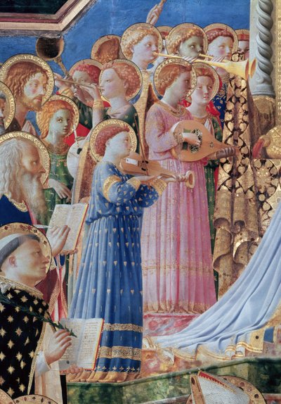 De Kroning van de Maagd, detail van muzikale engelen van de linkerzijde, ca. 1430-32 (detail) door Fra Angelico